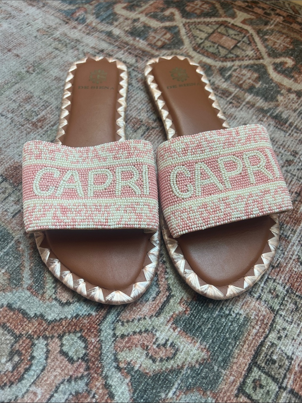 De Siena Pink and White Capri Slides